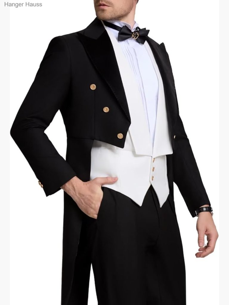 Men's 3-Piece Slim Fit Tuxedo With Long Tailcoat, Vest & Pleated Pants